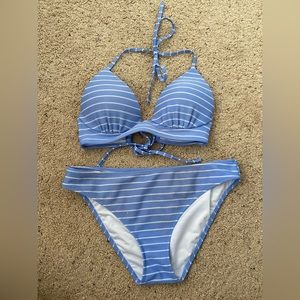 White and Blue Striped Bikini set